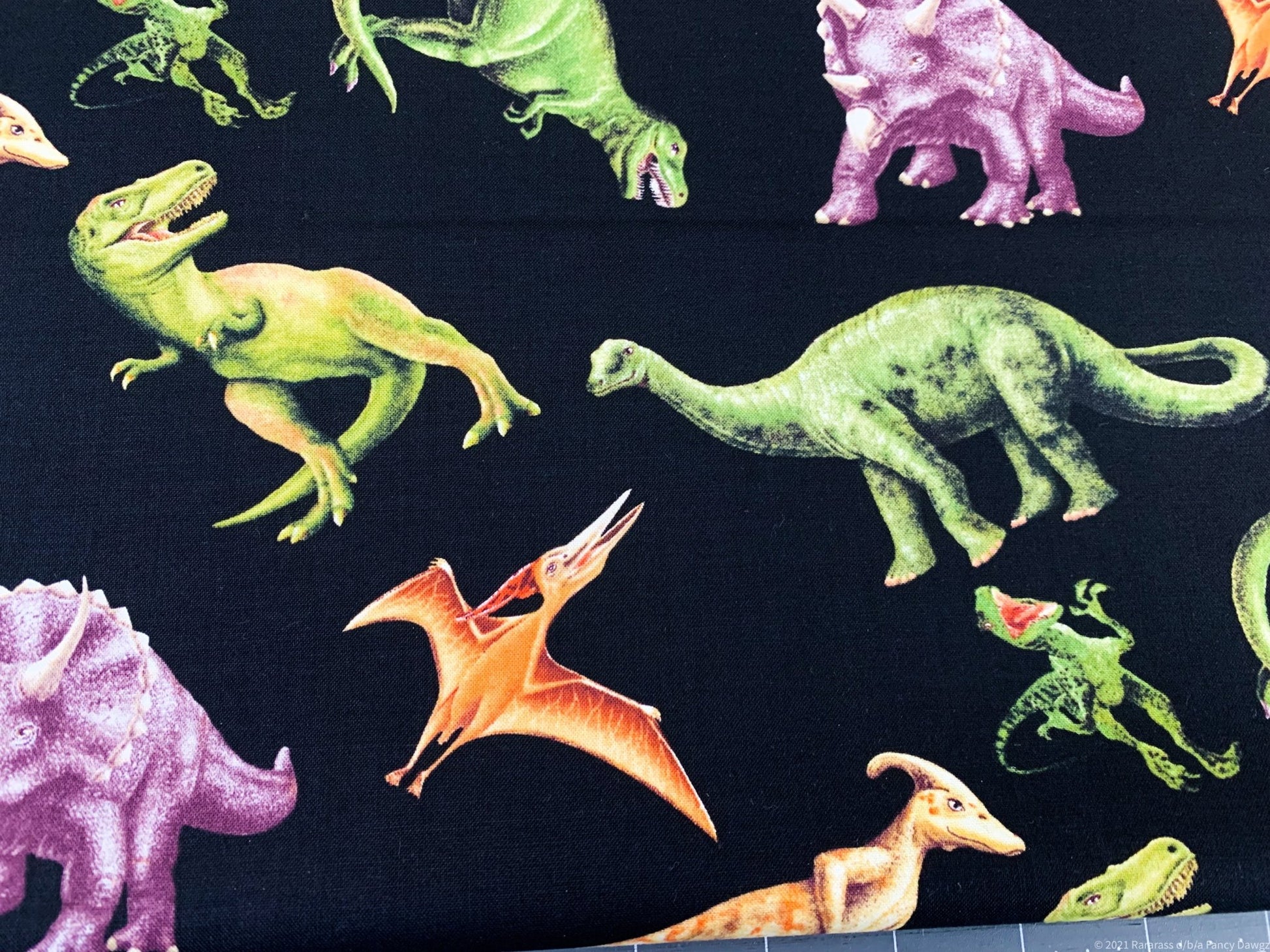 Small March of the Dinosaur fabric 6075 - 99 T Rex fabric - Mary Jo Fabrics