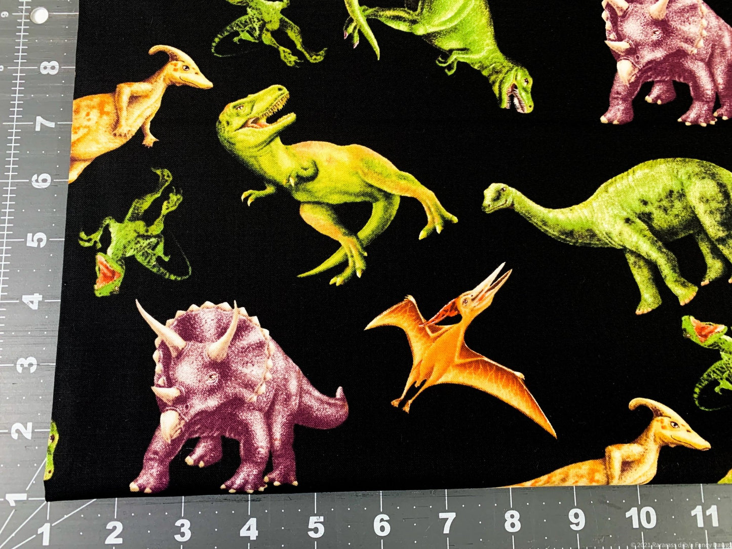 Small March of the Dinosaur fabric 6075 - 99 T Rex fabric - Mary Jo Fabrics