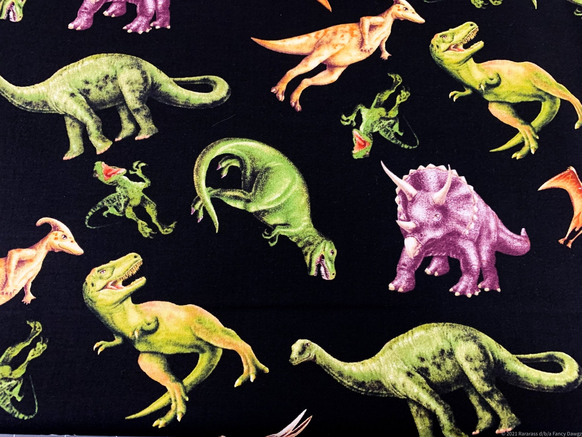 Small March of the Dinosaur fabric 6075 - 99 T Rex fabric - Mary Jo Fabrics