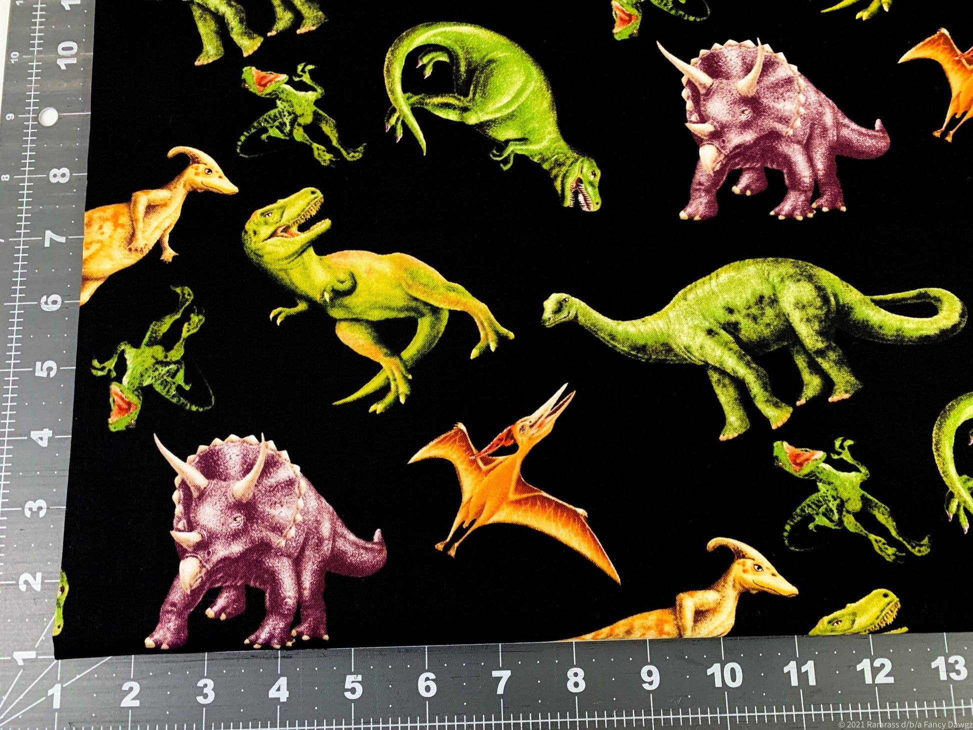 Small March of the Dinosaur fabric 6075 - 99 T Rex fabric - Mary Jo Fabrics