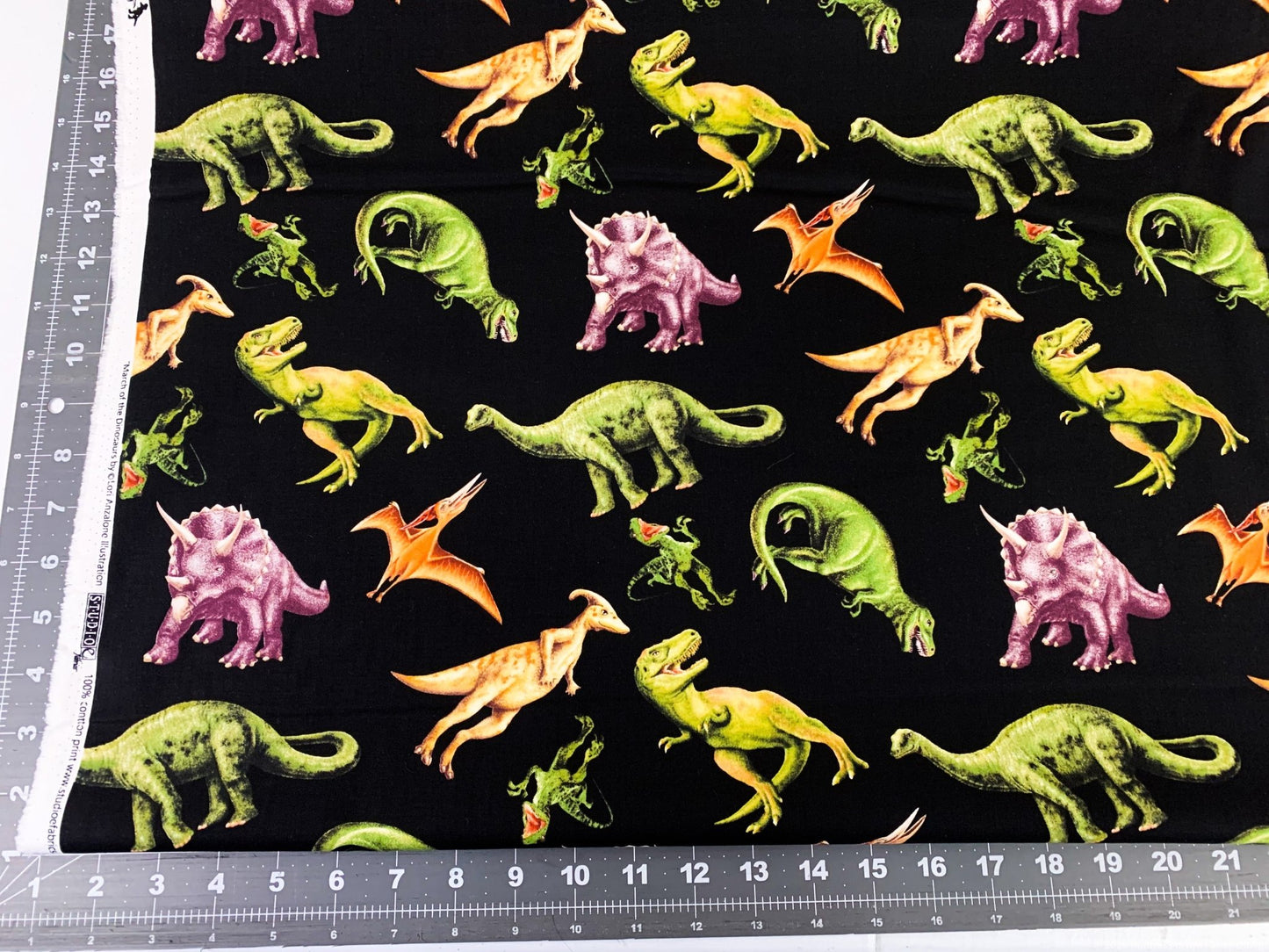 Small March of the Dinosaur fabric 6075 - 99 T Rex fabric - Mary Jo Fabrics