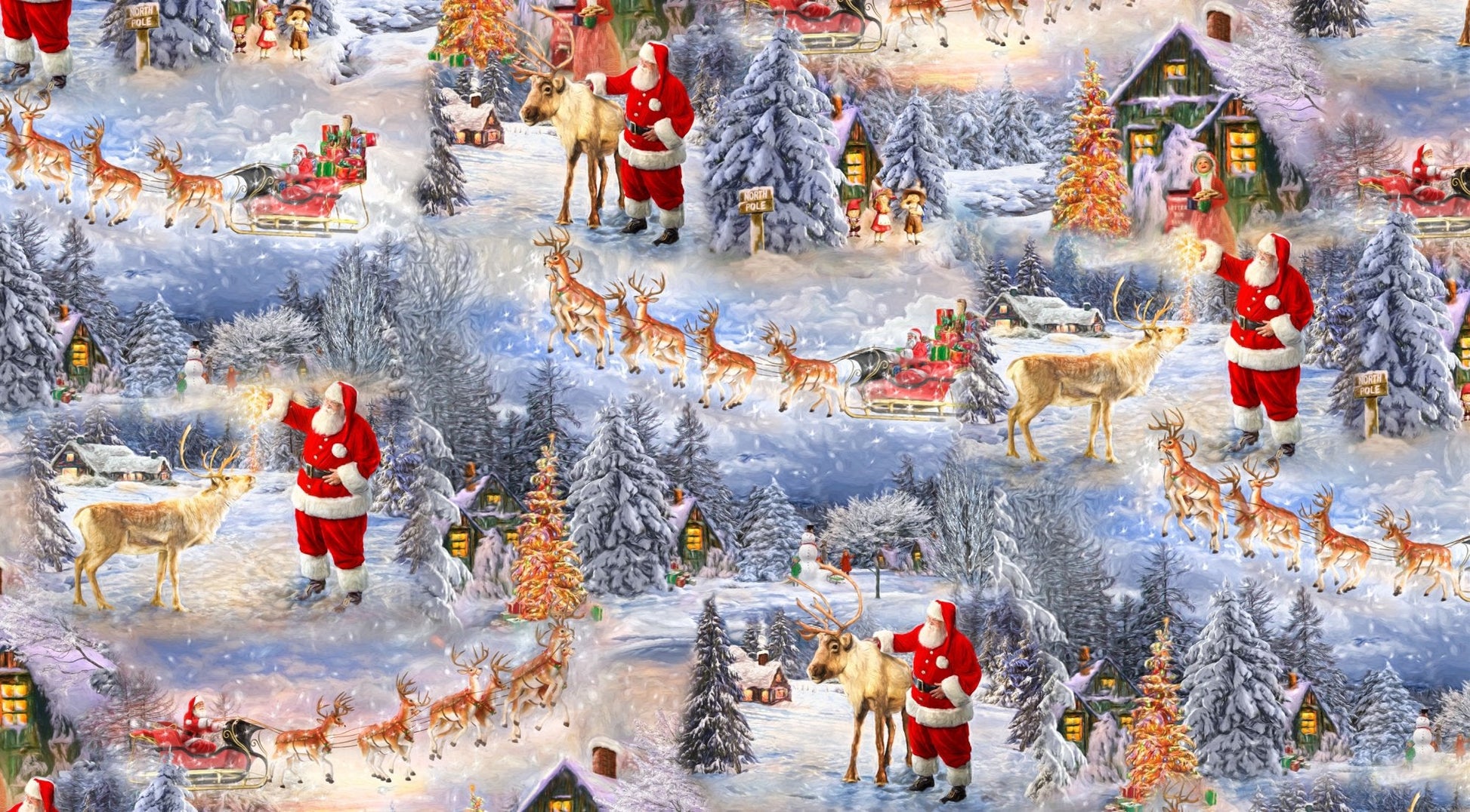 Snow White Christmas village Santa Claus fabric 3372 Santa and friends - Mary Jo Fabrics