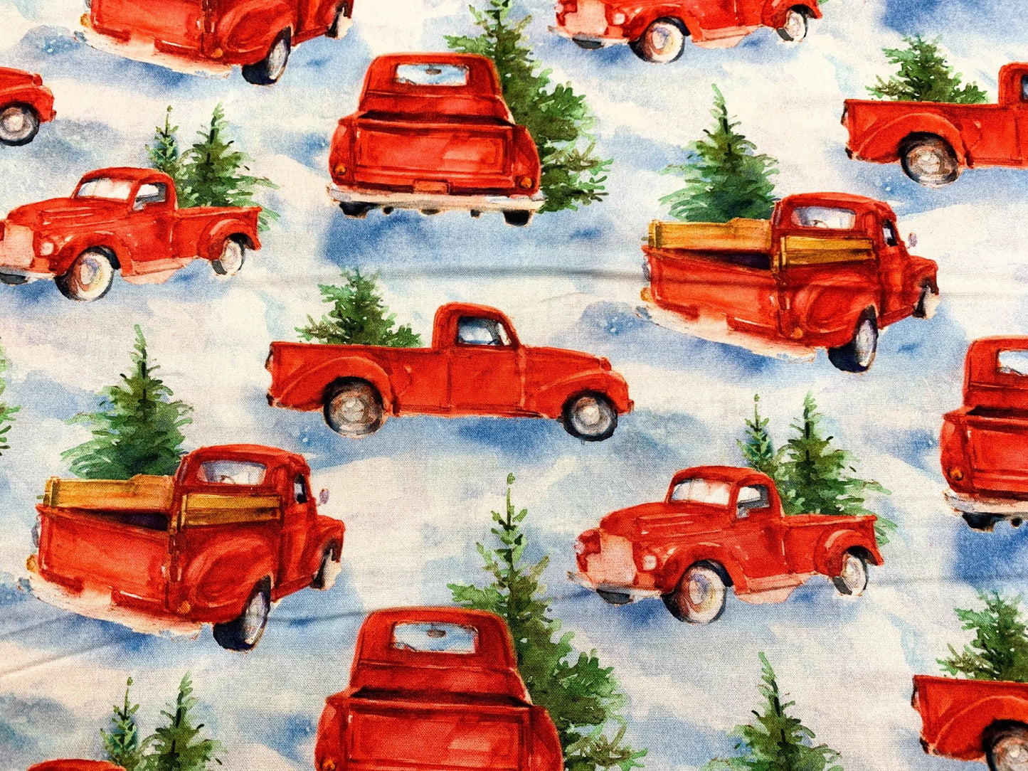 Snowfall on the Range Red Truck Christmas fabric - Mary Jo Fabrics