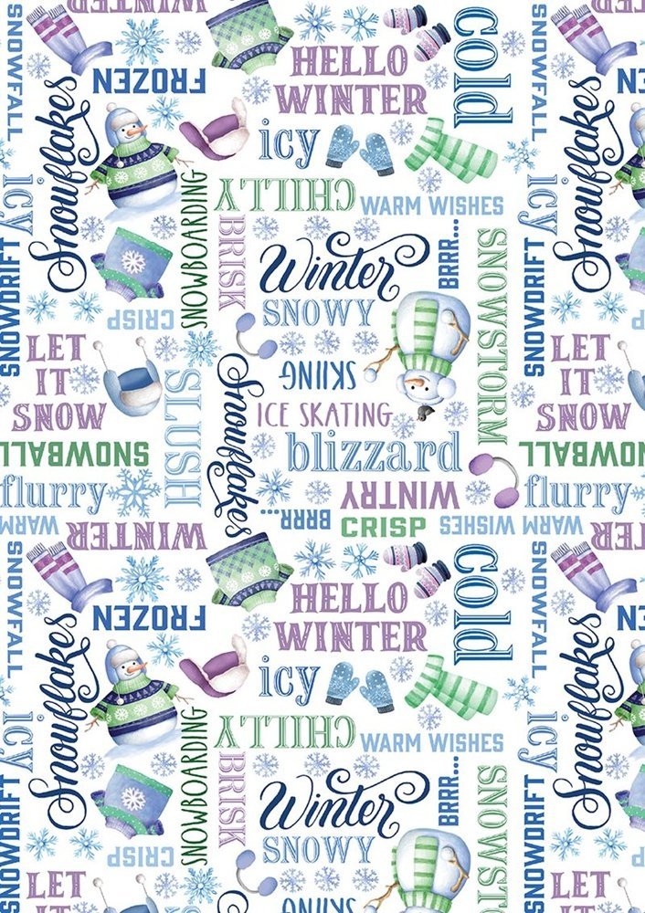 Snowflake Wishes Fabric 15189-09 White Winter Words Christmas - Mary Jo Fabrics