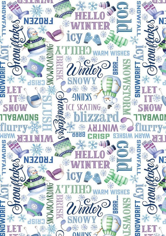 Snowflake Wishes Fabric 15189-09 White Winter Words Christmas - Mary Jo Fabrics