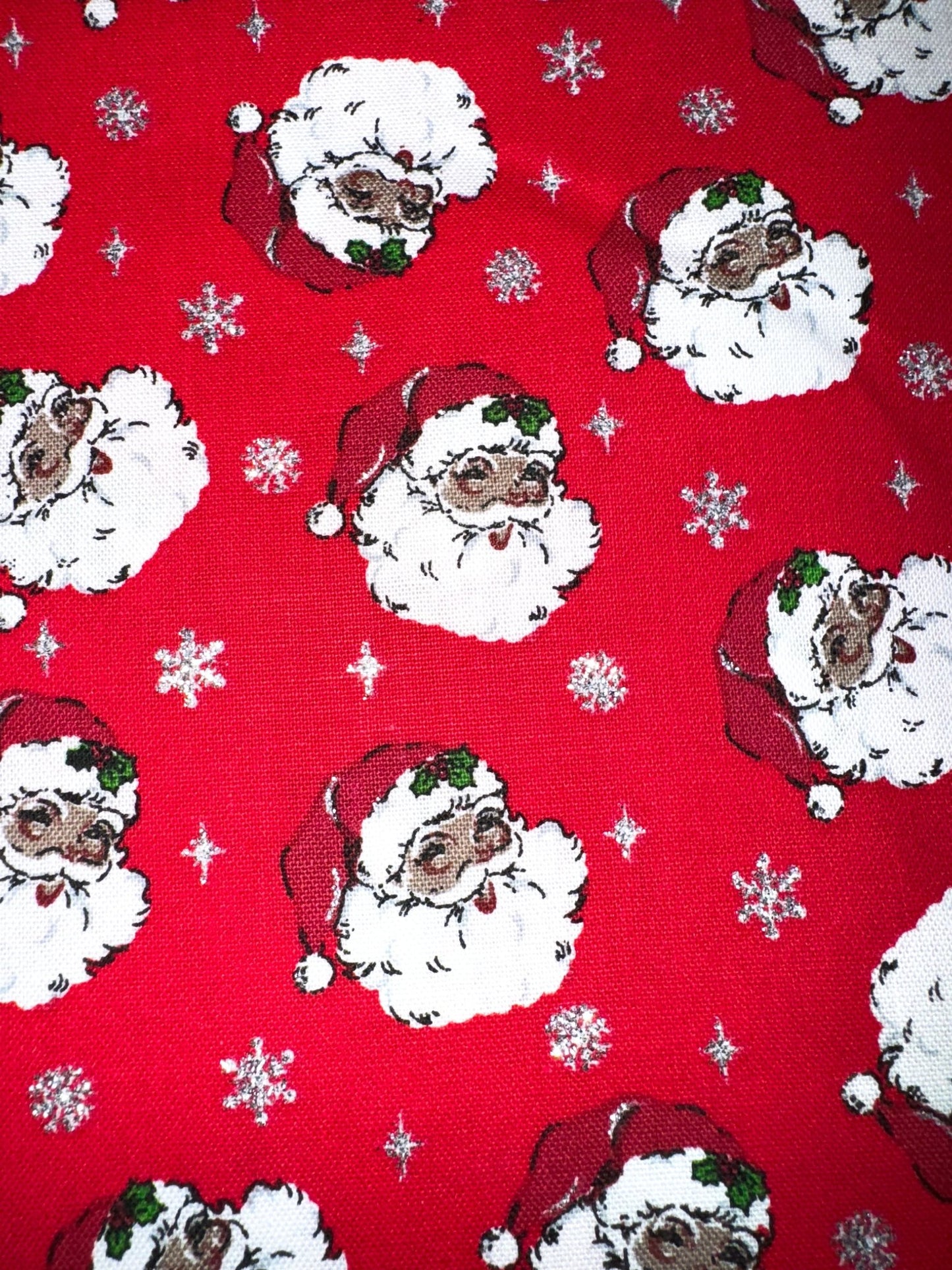 Snowflakes and Santa Claus fabric vintage Christmas cotton fabric - Mary Jo Fabrics