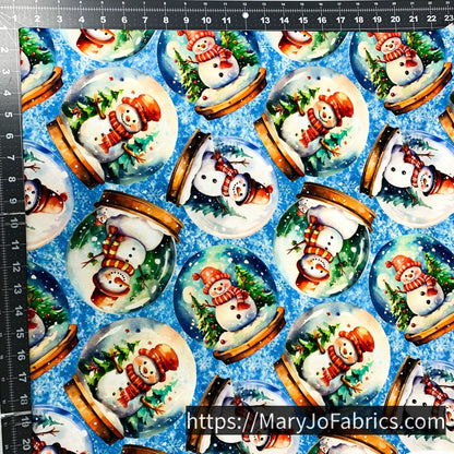 Snowman Fabric 7341 Blue Snowglobes Christmas Trees - Mary Jo Fabrics