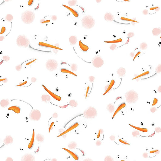 Snowman FLANNEL 9332F-03 Snowmen Face White FLANNEL - Mary Jo Fabrics
