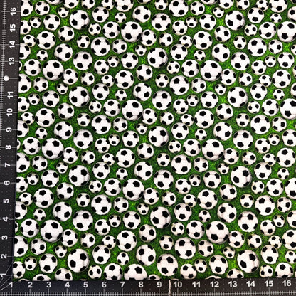 Soccer fabric 59-7771 White Soccer Balls on Grass fabric - Mary Jo Fabrics