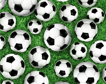 Soccer fabric 59-7771 White Soccer Balls on Grass fabric - Mary Jo Fabrics
