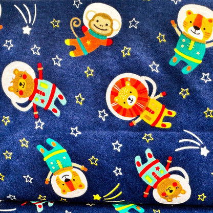 Space Kids Toss FLANNEL DX2555 Blue lion monkey - Mary Jo Fabrics