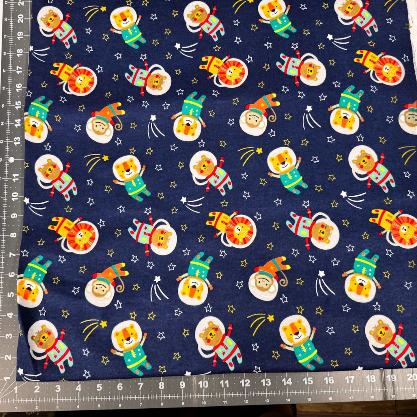 Space Kids Toss FLANNEL DX2555 Blue lion monkey - Mary Jo Fabrics