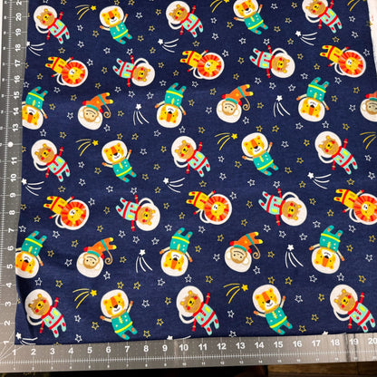 Space Kids Toss FLANNEL DX2555 Blue lion monkey - Mary Jo Fabrics