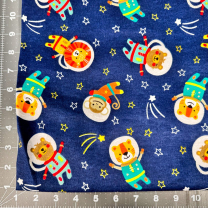 Space Kids Toss FLANNEL DX2555 Blue lion monkey - Mary Jo Fabrics