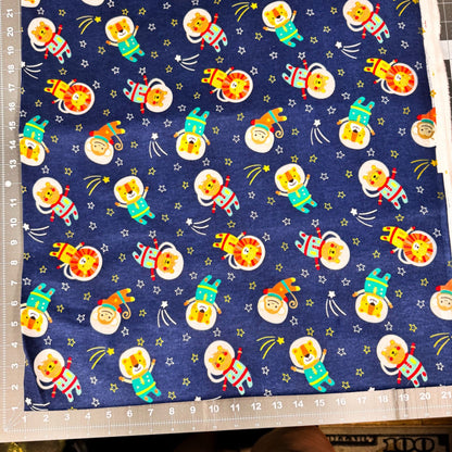 Space Kids Toss FLANNEL DX2555 Blue lion monkey - Mary Jo Fabrics