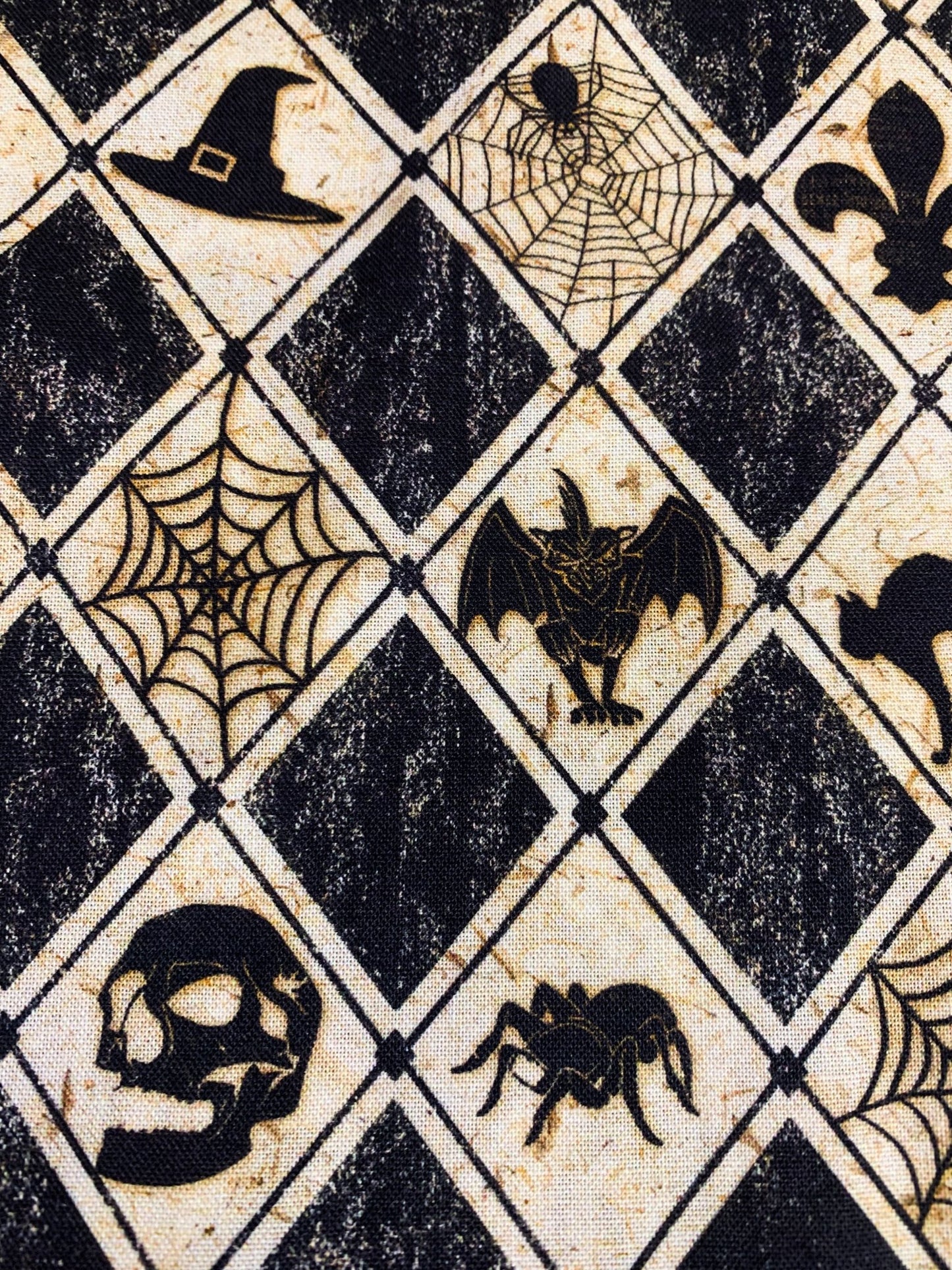 Spooky diamond Halloween fabric bats and spider fabric - Mary Jo Fabrics