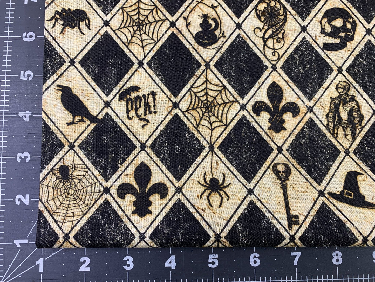 Spooky diamond Halloween fabric bats and spider fabric - Mary Jo Fabrics