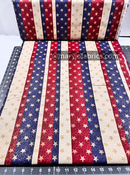 Stars on Stripes Fabric 1358076 Patriotic Gold Glitter - Mary Jo Fabrics