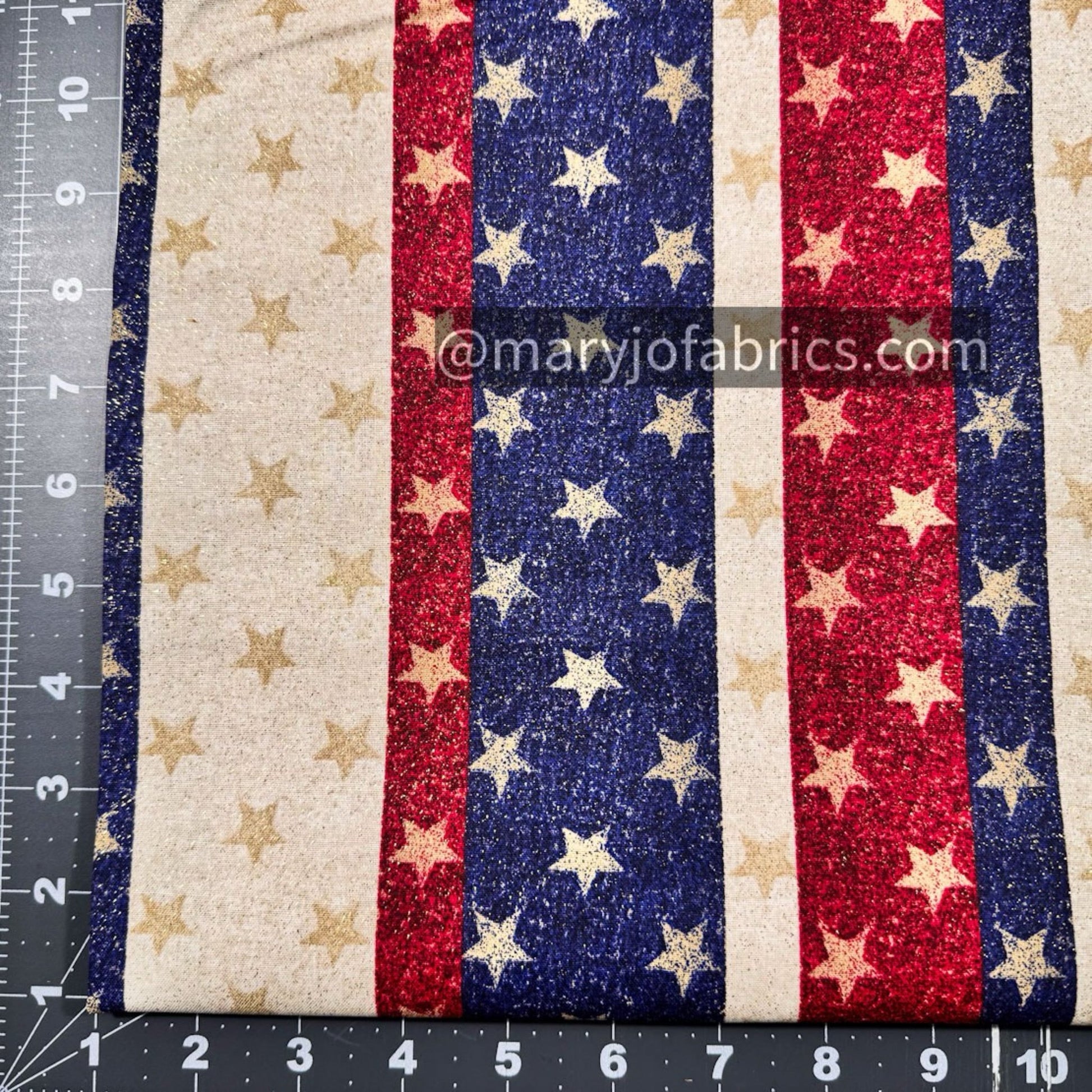 Stars on Stripes Fabric 1358076 Patriotic Gold Glitter - Mary Jo Fabrics