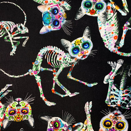 Sugar Skull Cat fabric CD3602 Skeleton cat cotton fabric - Mary Jo Fabrics