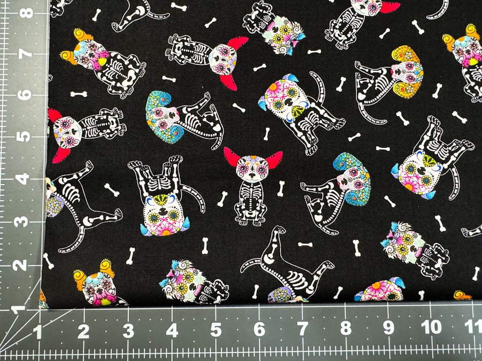 Sugar Skull dog fabric 7273 skeleton dogs cotton fabric - Mary Jo Fabrics