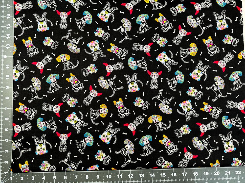 Sugar Skull dog fabric 7273 skeleton dogs cotton fabric - Mary Jo Fabrics