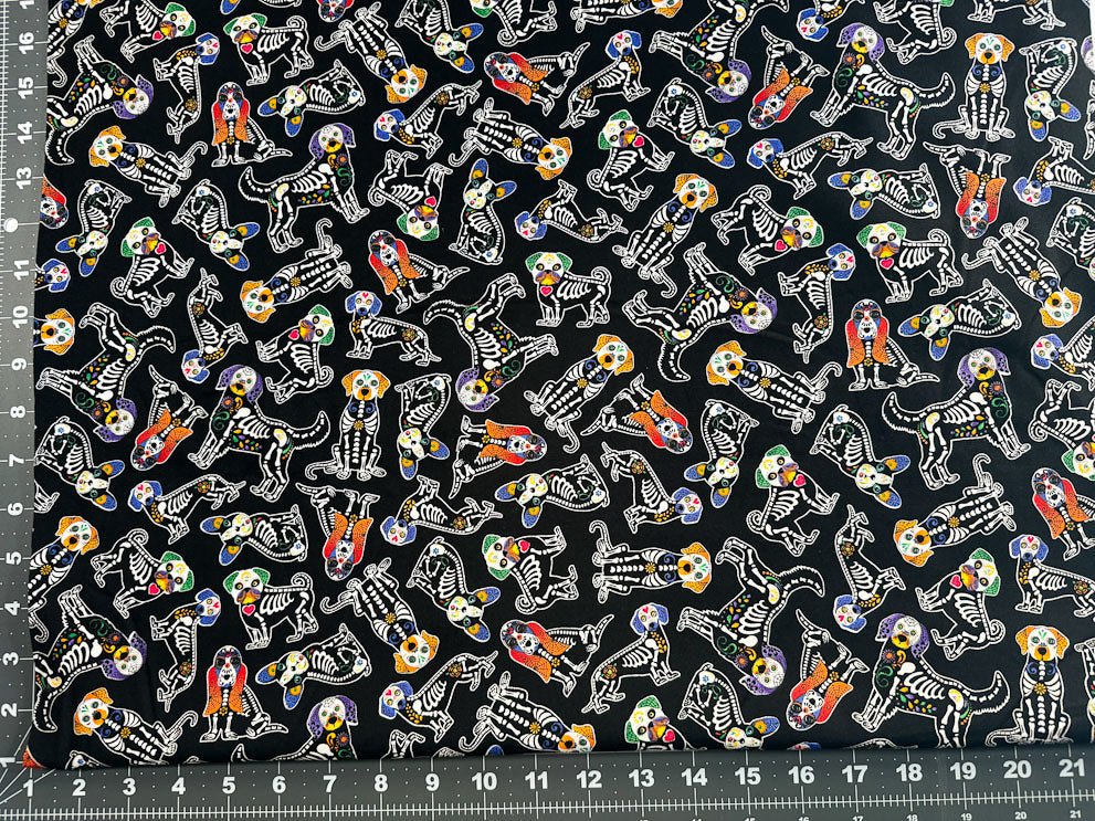 Sugar Skull dog fabric 8101 Dog skeleton Halloween fabric - Mary Jo Fabrics