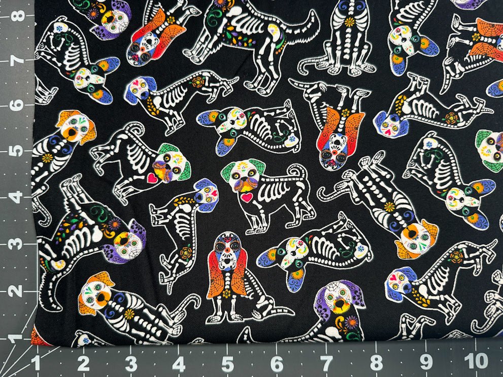 Sugar Skull dog fabric 8101 Dog skeleton Halloween fabric - Mary Jo Fabrics