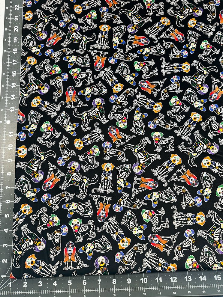 Sugar Skull dog fabric 8101 Dog skeleton Halloween fabric - Mary Jo Fabrics