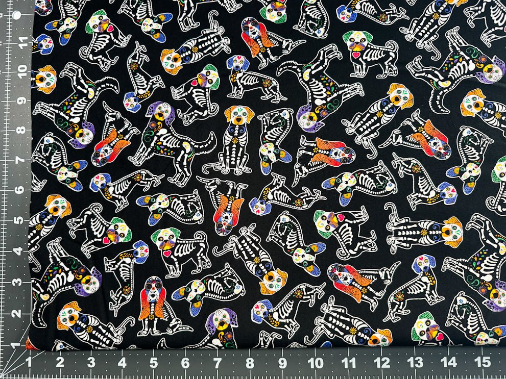 Sugar Skull dog fabric 8101 Dog skeleton Halloween fabric - Mary Jo Fabrics