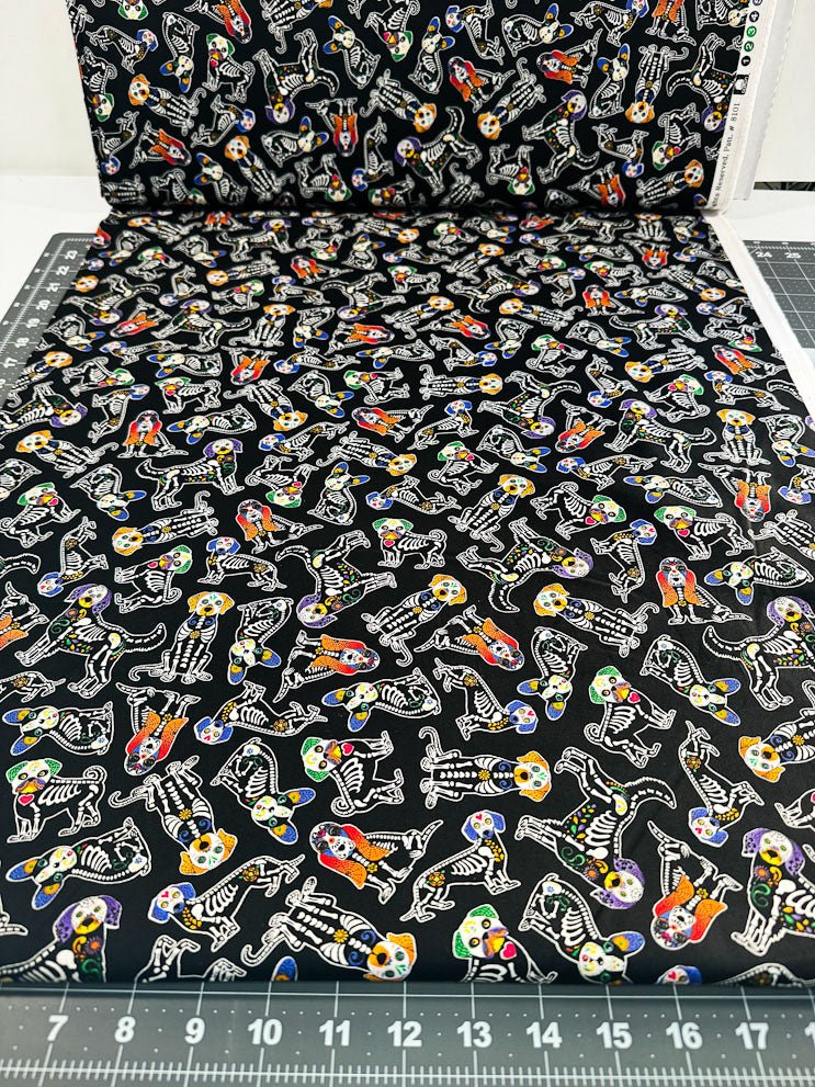 Sugar Skull dog fabric 8101 Dog skeleton Halloween fabric - Mary Jo Fabrics