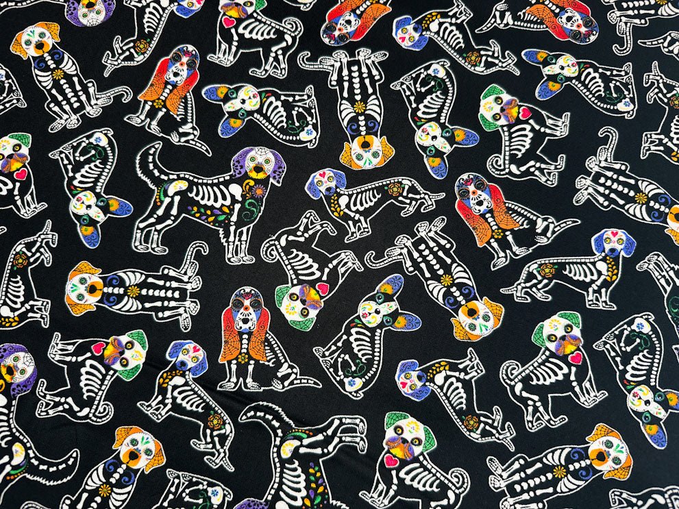 Sugar Skull dog fabric 8101 Dog skeleton Halloween fabric - Mary Jo Fabrics