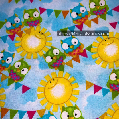 Sun and Owl FLANNEL 1040 - 11 Cute Baby Owl Flannel - Mary Jo Fabrics