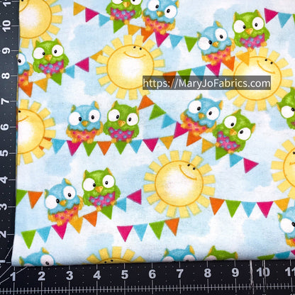 Sun and Owl FLANNEL 1040 - 11 Cute Baby Owl Flannel - Mary Jo Fabrics
