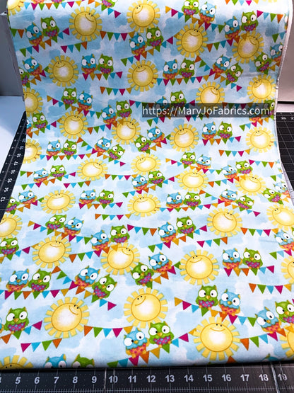 Sun and Owl FLANNEL 1040 - 11 Cute Baby Owl Flannel - Mary Jo Fabrics