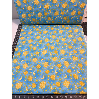 Sun Moon and Stars Cotton Flannel 1051 - 11 Blue Suns and Stars - Mary Jo Fabrics