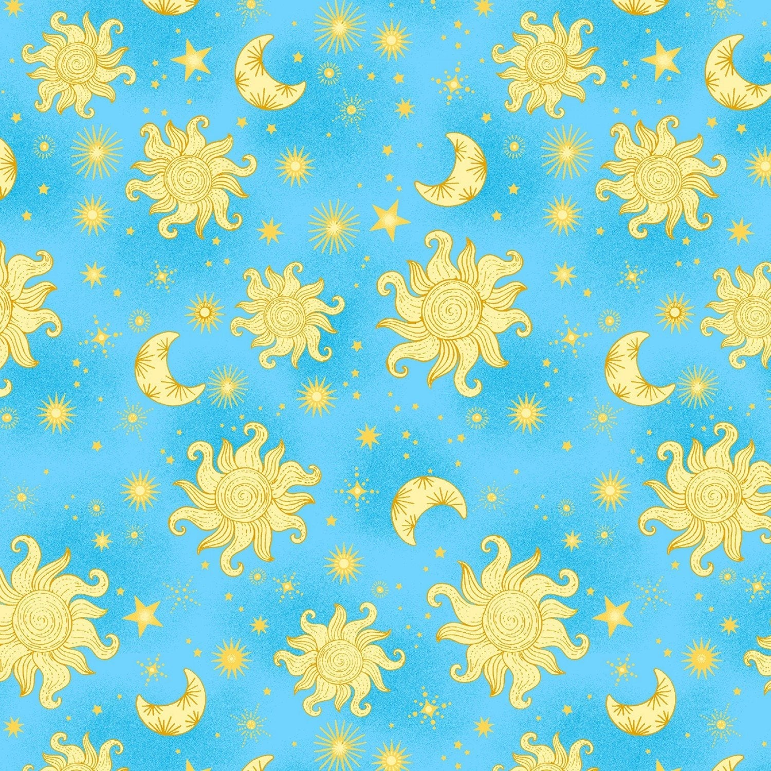 Sun Moon and Stars Cotton Flannel 1051 - 11 Blue Suns and Stars - Mary Jo Fabrics