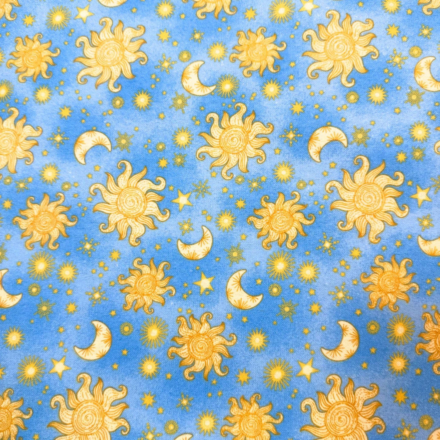 Sun Moon and Stars Cotton Flannel 1051 - 11 Blue Suns and Stars - Mary Jo Fabrics