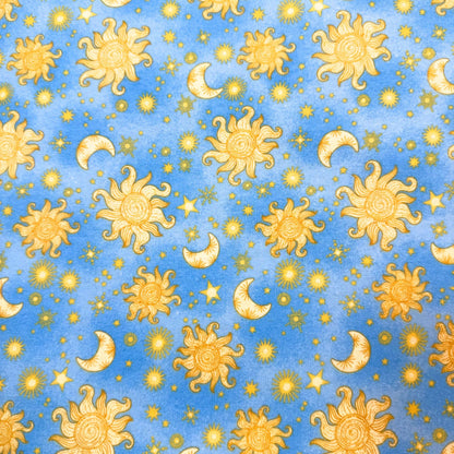 Sun Moon and Stars Cotton Flannel 1051 - 11 Blue Suns and Stars - Mary Jo Fabrics