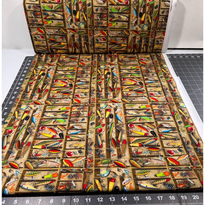 Tackle Box Fishing Lures CD3479 Cabin Rules Fish fabric - Mary Jo Fabrics
