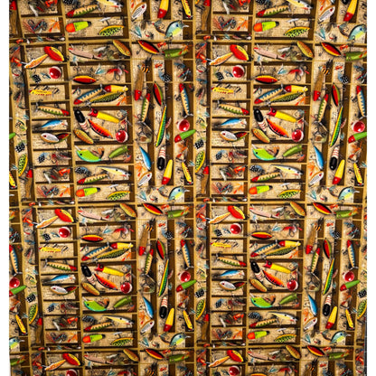 Tackle Box Fishing Lures CD3479 Cabin Rules Fish fabric - Mary Jo Fabrics