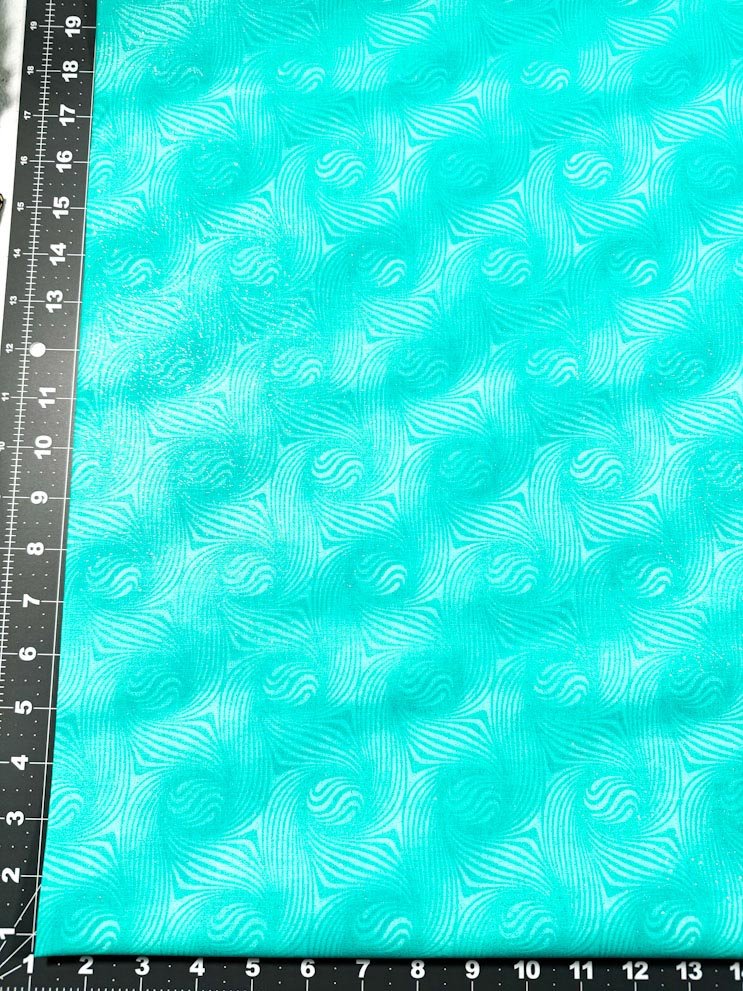 Teal Blue Blender fabric with silver glitter - Mary Jo Fabrics