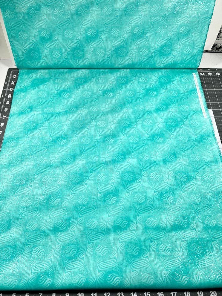 Teal Blue Blender fabric with silver glitter - Mary Jo Fabrics