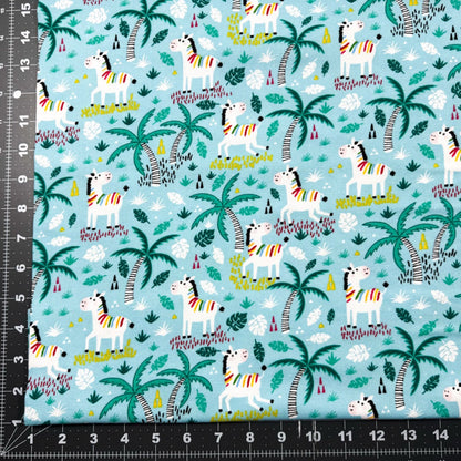Teal Colorful Zebra FLANNEL Fabric 44 - 7451 Palm Trees - Mary Jo Fabrics