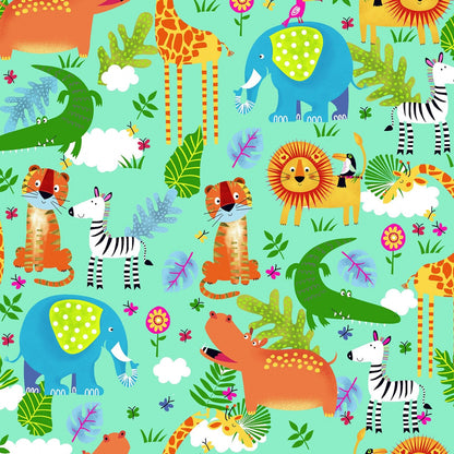 Teal Zoo Animal FLANNEL Fabric 44 - 7952 Fun Flannels - Mary Jo Fabrics