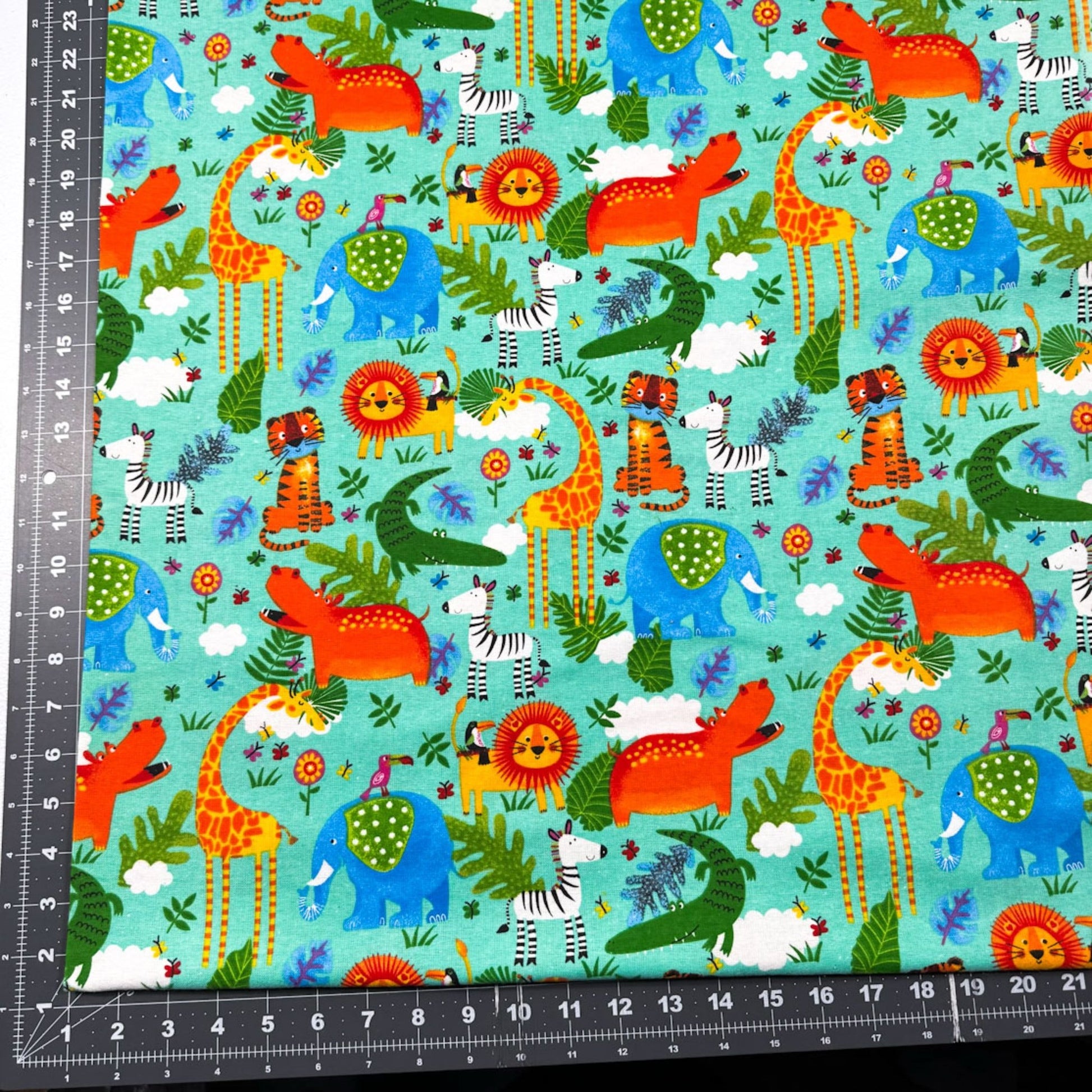 Teal Zoo Animal FLANNEL Fabric 44 - 7952 Fun Flannels - Mary Jo Fabrics