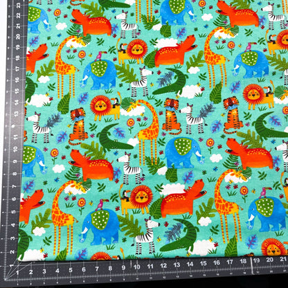 Teal Zoo Animal FLANNEL Fabric 44 - 7952 Fun Flannels - Mary Jo Fabrics