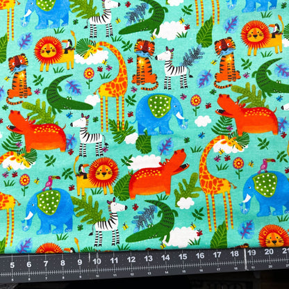 Teal Zoo Animal FLANNEL Fabric 44 - 7952 Fun Flannels - Mary Jo Fabrics