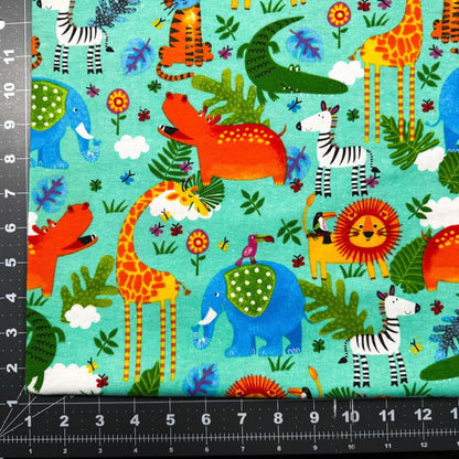 Teal Zoo Animal FLANNEL Fabric 44 - 7952 Fun Flannels - Mary Jo Fabrics