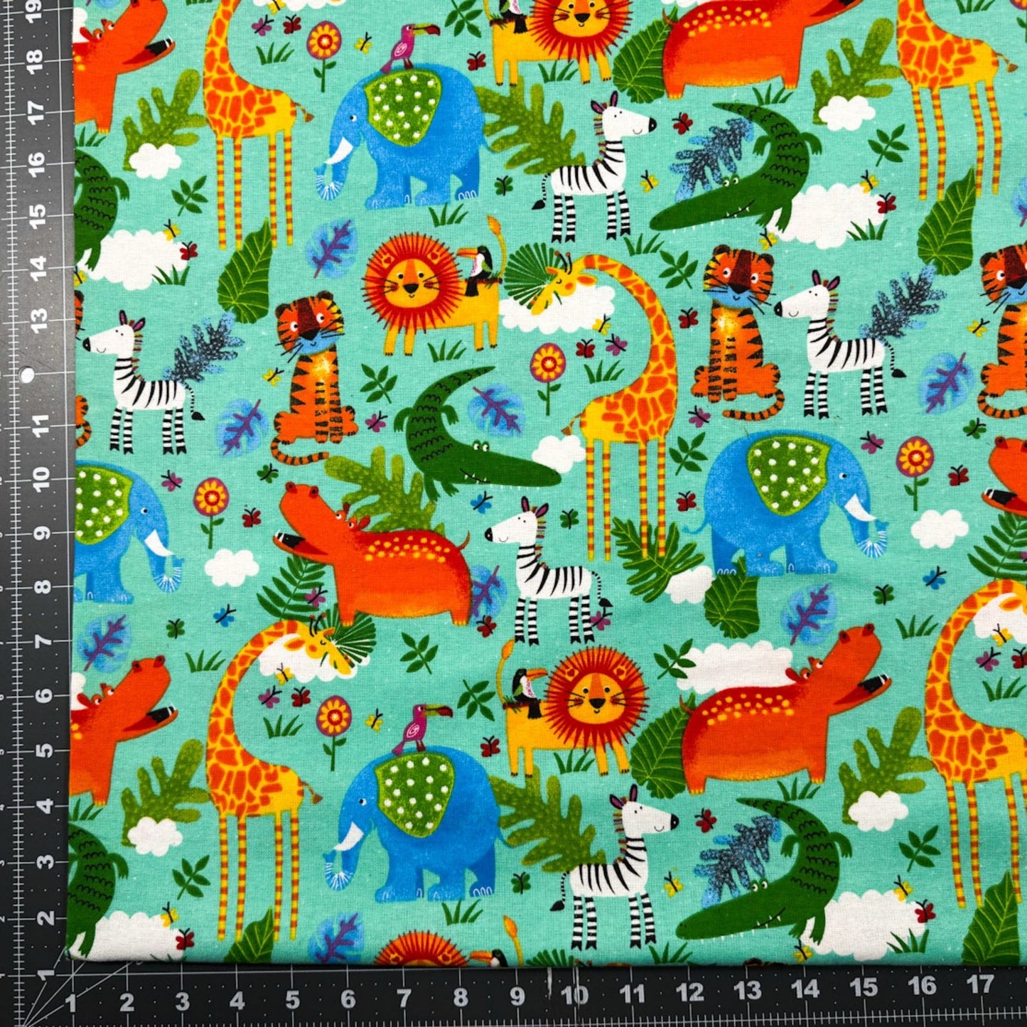 Teal Zoo Animal FLANNEL Fabric 44 - 7952 Fun Flannels - Mary Jo Fabrics